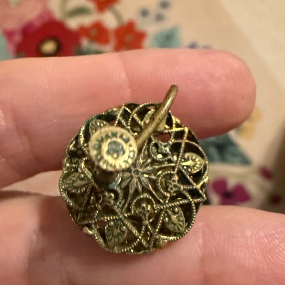 Elegant Gold and Blue Statement Clip On Czech Stamped Earrings - Picture 6 of 8